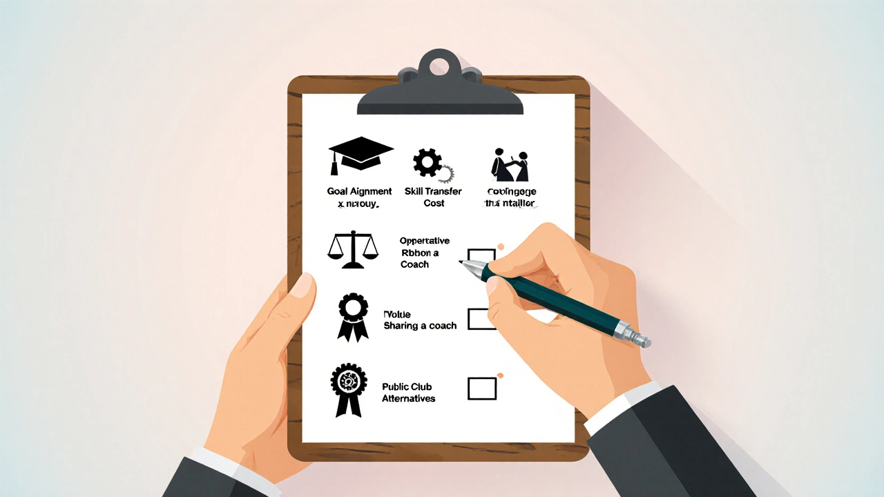 Clipboard with a checklist showing icons for goals, scholarships, shared coaching, and community clubs.