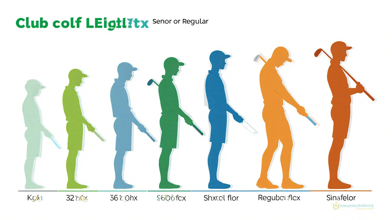 Illustrated chart linking teen height ranges to recommended club lengths and shaft flex.